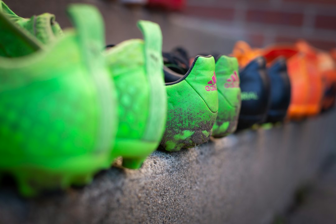 Football boots on the ground